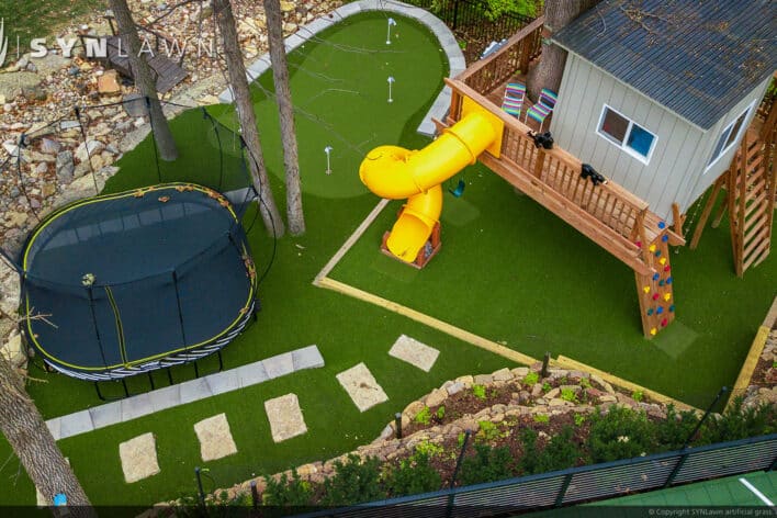 SYNLawn Baja residential backyard treehouse trampoline